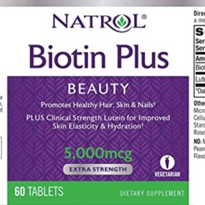 Viên uống dưỡng da tóc móng Natrol Biotin Plus Lutein 5000mcg