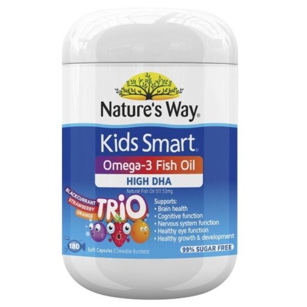 Viên nhai DHA cho bé Nature's Way Kids Smart  Bursts Omega 3 Trio High DHA