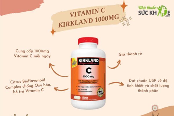 Vitamin C 1000mg Kirkland hộp 500 viên chính hãng của Mỹ