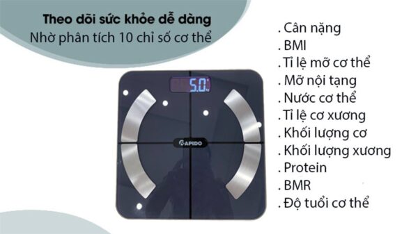 Cân sức khỏe thông minh kết nối bluetooth Rapido RSB02-S