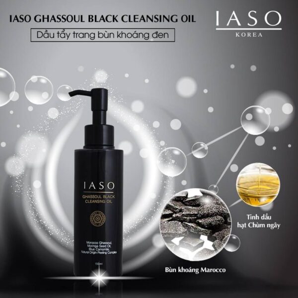 Dầu tẩy trang bùn khoáng IASO Ghassoul Black Cleansing Oil