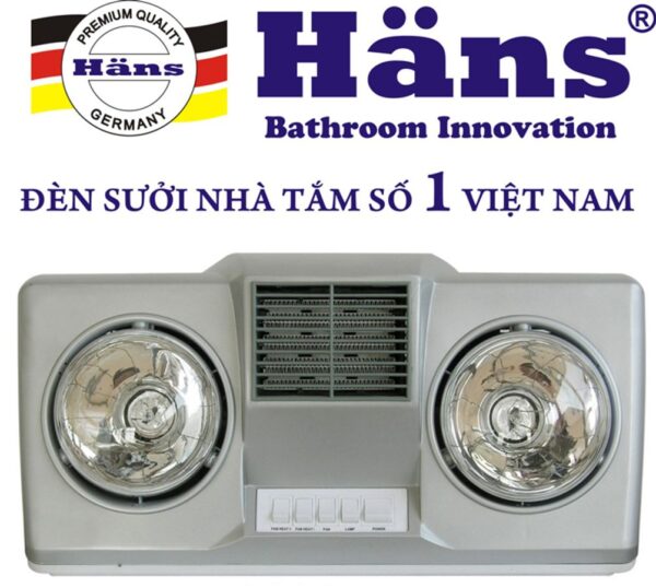 Đèn sưởi nhà tắm Hans H2B-HW 2 bóng, thổi gió nóng