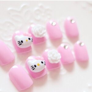 Nail đẹp hình mèo kitty hồng dễ thương, xinh xắn