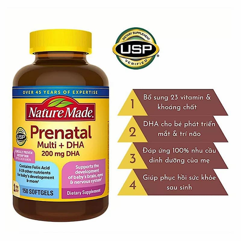 Viên uống Nature Made Prenatal bổ sung 23 loại vitamin cho bà bầu